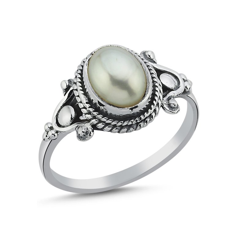 Real Pearl & Ethnic Oxidised Ring - R104787