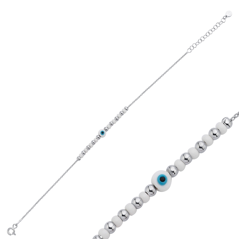 White Evil Eye & Miyuki Beads Bracelet - B105308