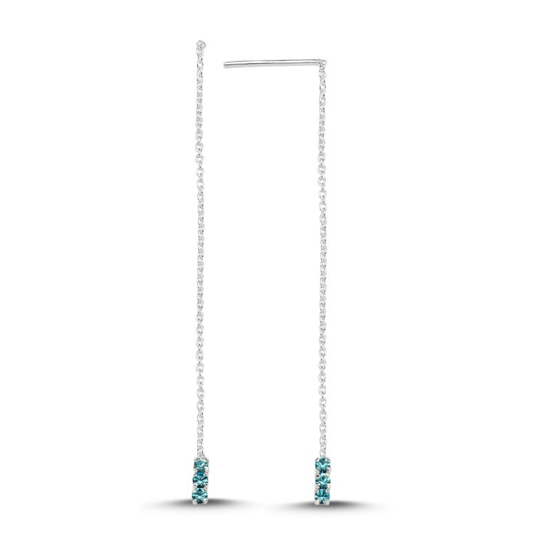 Dangle Aquamarine CZ Threader Earrings - E105316