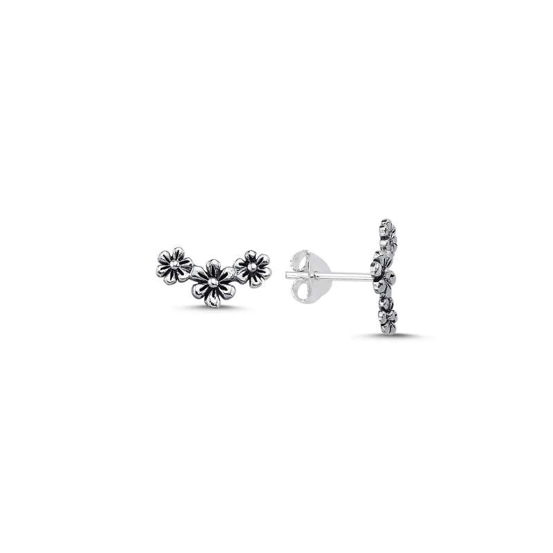 Triple Daisy Oxidised Stud Earrings - E105390
