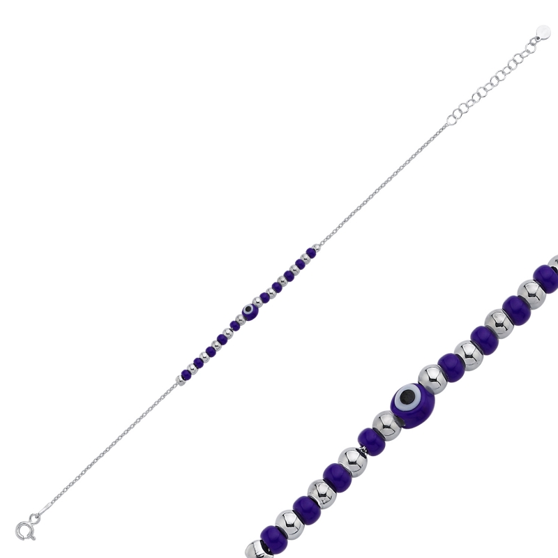 Navy Blue Evil Eye & Miyuki Beads Anklet - ANK105495