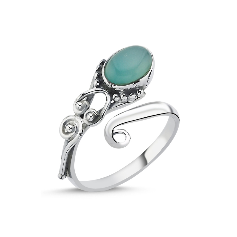 Chalcedony & Adjustable Ethnic Oxidised Ring - R105641