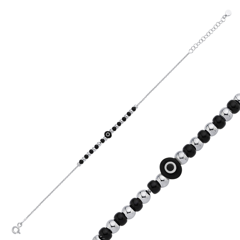 Black Evil Eye & Miyuki Beads Anklet - ANK105712