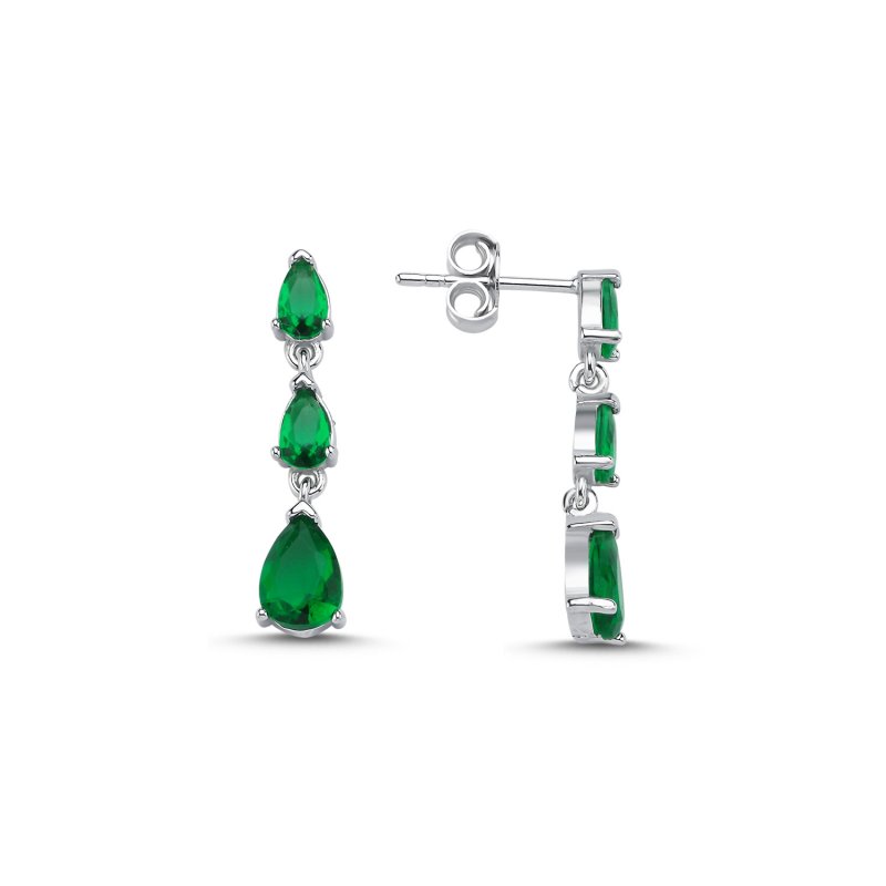 Teardrop Emerald CZ Dangle Stud Earrings - E105768