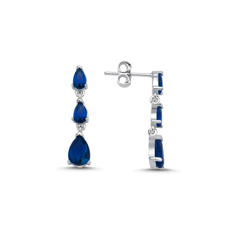 Teardrop Sapphire CZ Dangle Stud Earrings - E105769