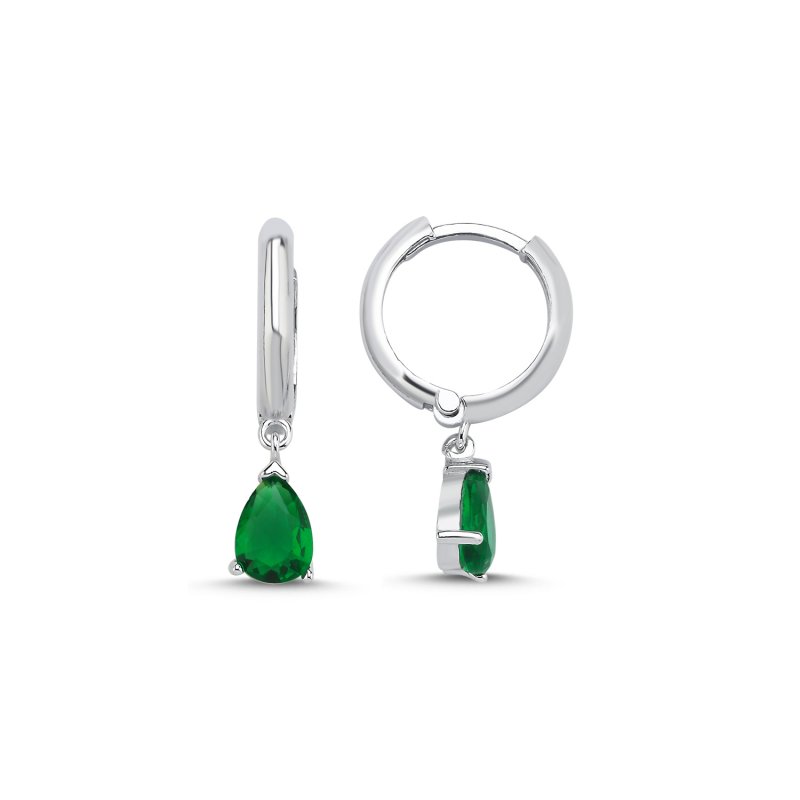 Teardrop Emerald CZ Huggie Hoop Earrings - E105772