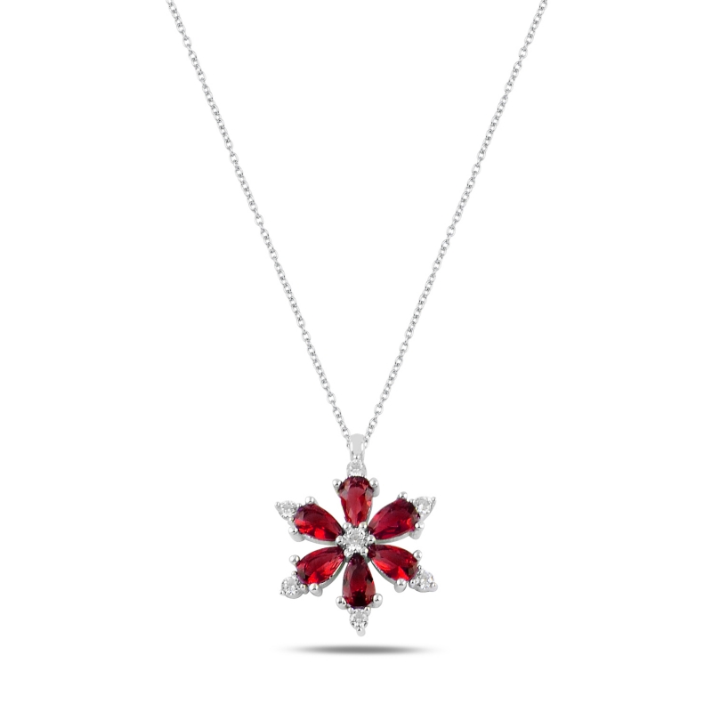 Lotus Flower Ruby CZ Necklace - N105791