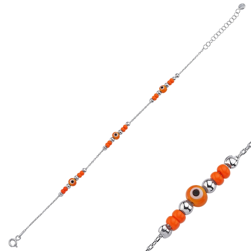 Orange Evil Eye & Miyuki Beads Bracelet - B105802