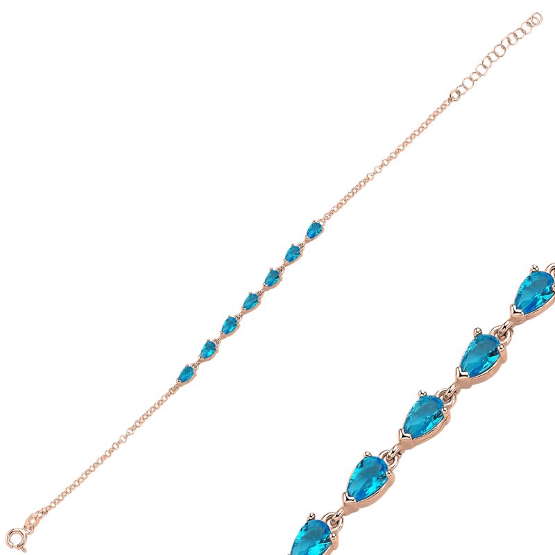 Aquamarine Teardrop & CZ Rolo Chain Bracelet - B105932