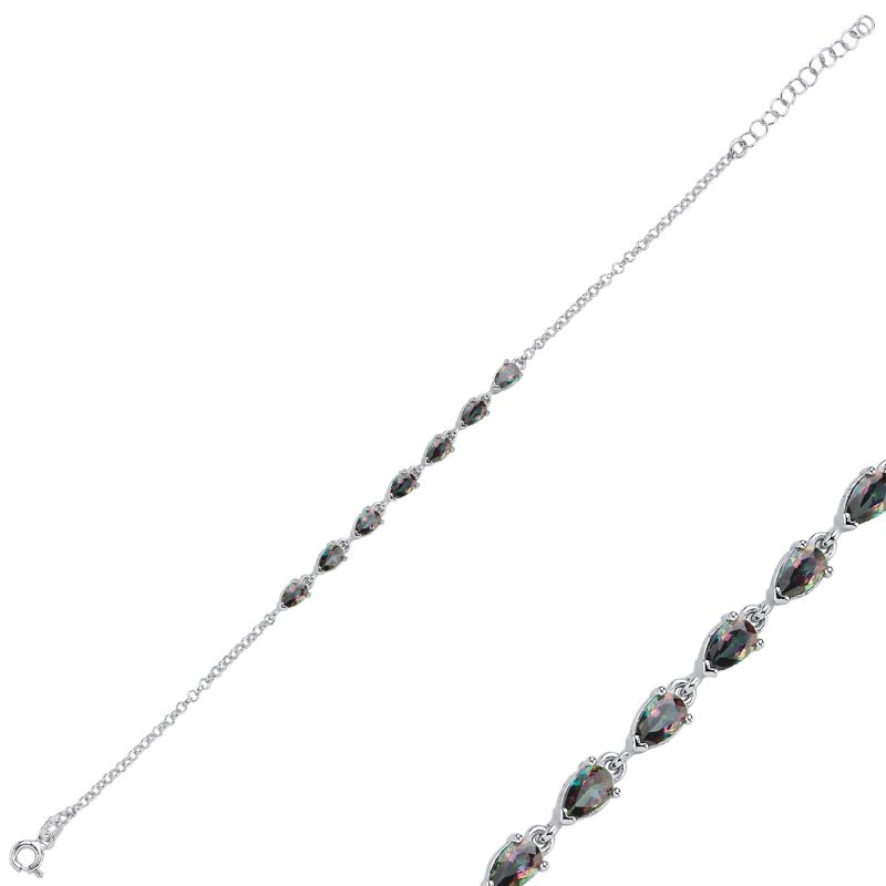 Mystic Topaz Teardrop & CZ Rolo Chain Bracelet - B105935