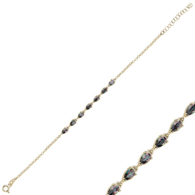 Mistik Topaz Damla & Zirkon Taşlı Doç Zincirli Bileklik - B105935