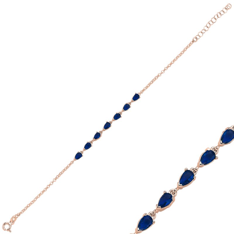 Sapphire Teardrop & CZ Rolo Chain Bracelet - B106069