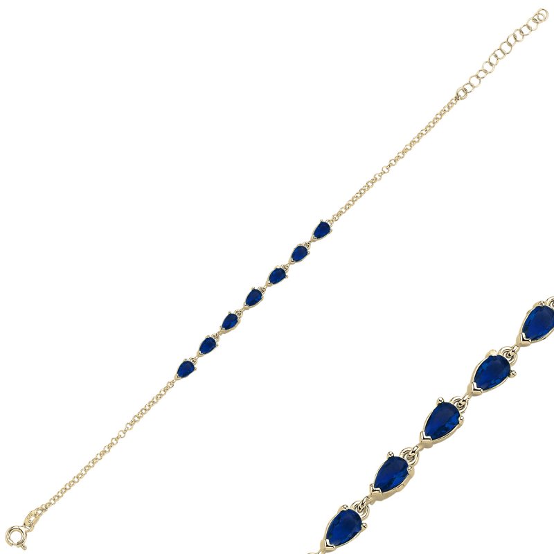 Sapphire Teardrop & CZ Rolo Chain Bracelet - B106069