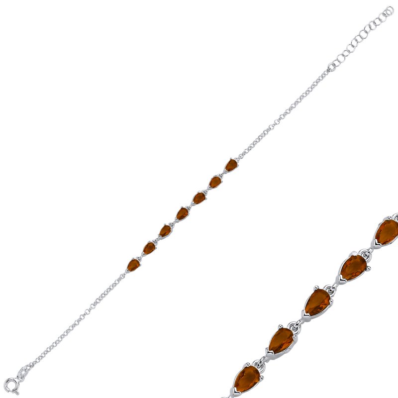 Garnet Teardrop & CZ Rolo Chain Bracelet - B106070