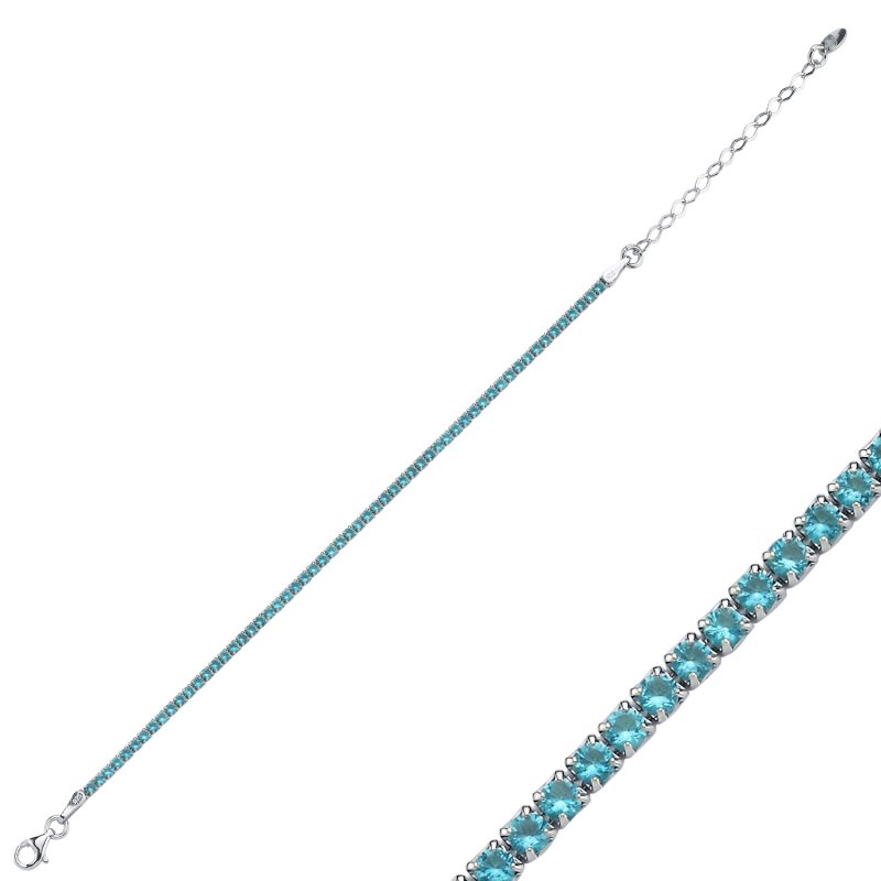 2mm Akuamarin & Zirkon Taşlı Suyolu Bileklik - B106083
