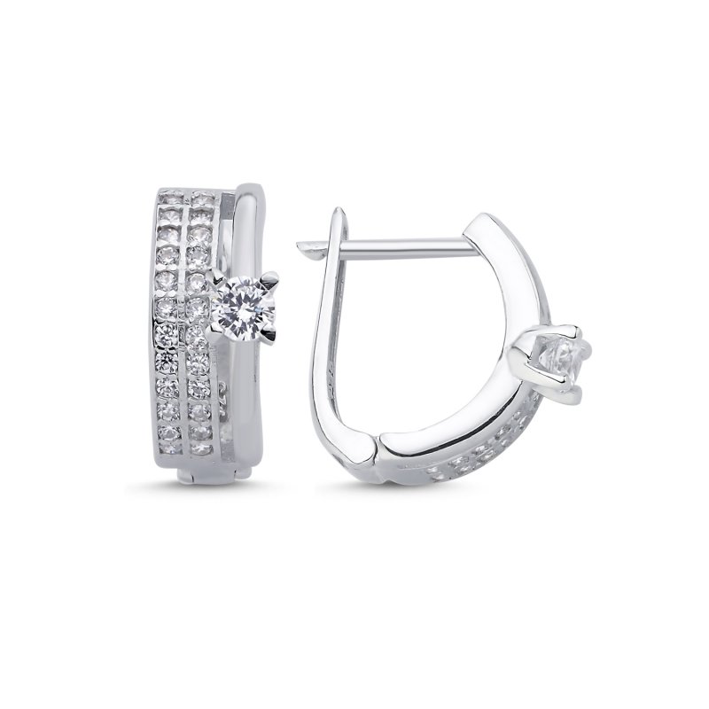 Solitaire & CZ Latch Back Earrings - E106103