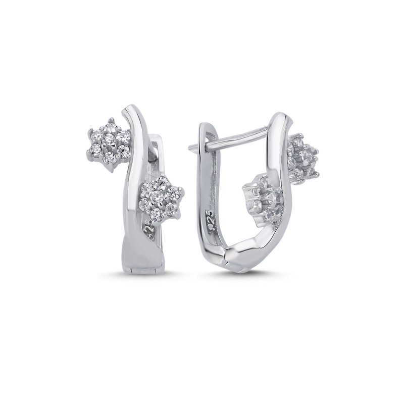 Flower & CZ Latch Back Earrings - E106105