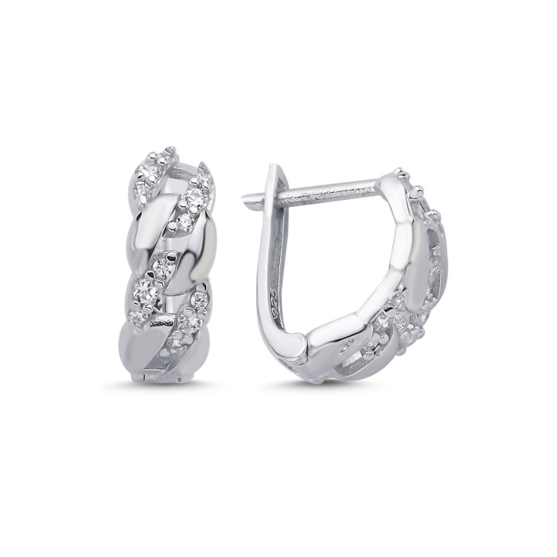 Chain Patterned & CZ Latch Back Earrings - E106106