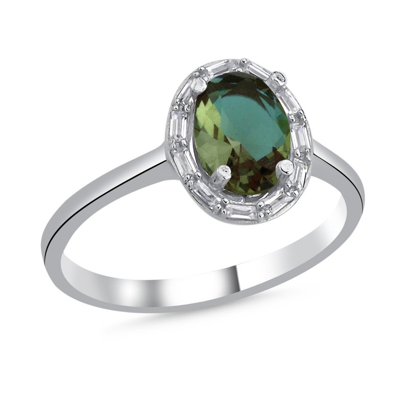 Zultanite Oval Baguette CZ & Halo Solitaire Ring - R106166