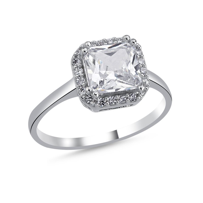 CZ Square & Halo Solitaire Ring - R106181