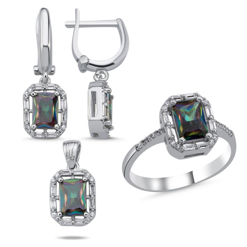 Mystic Topaz Baguette & Halo CZ Set - S106241