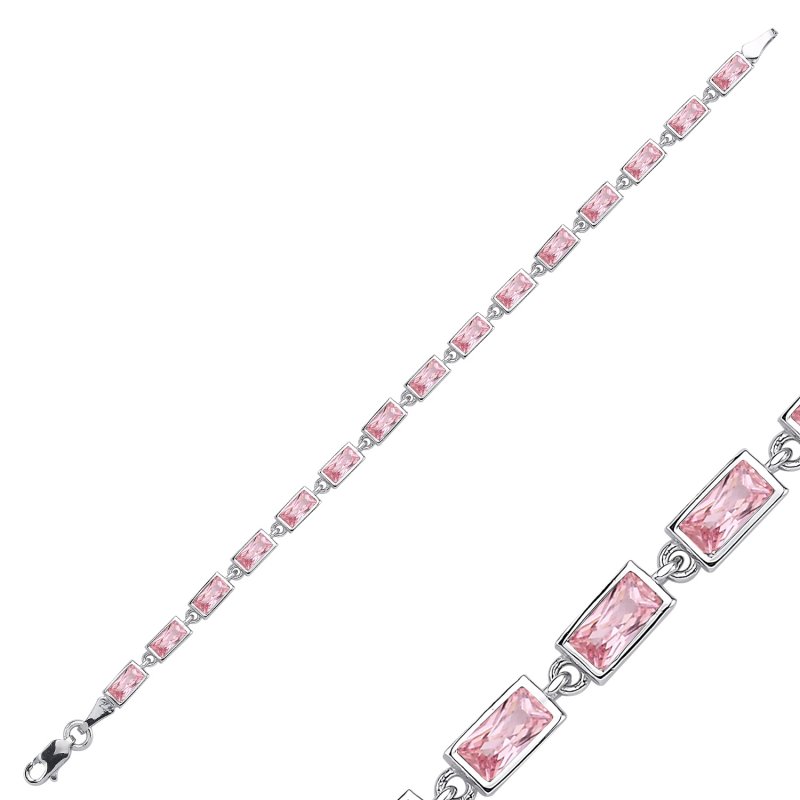Pink Rectangle CZ Tennis Bracelet - B106302