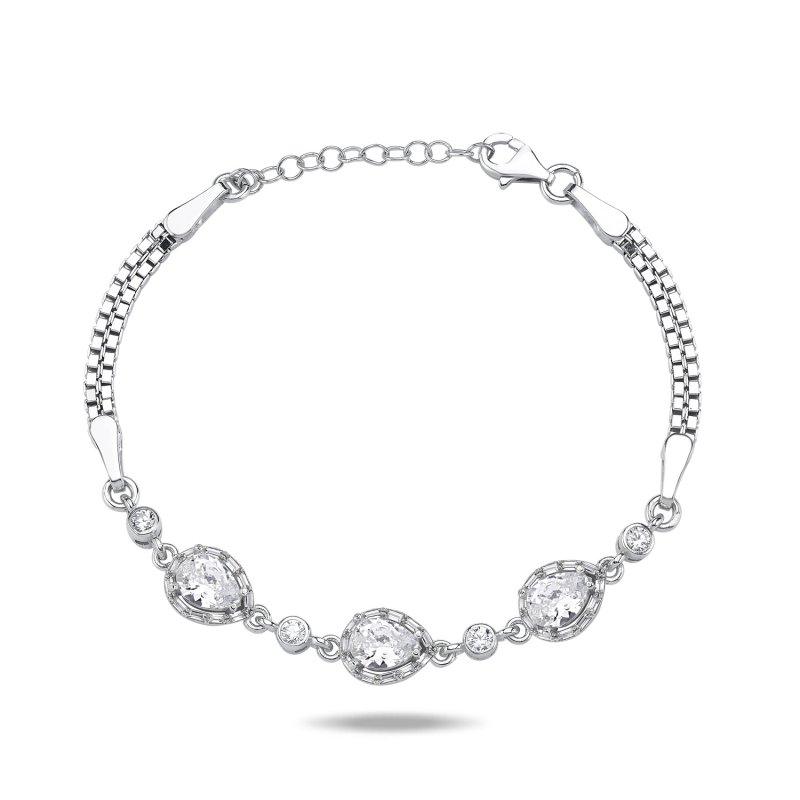 Baguette CZ Teardrop & Box Chain Bracelet - B106328