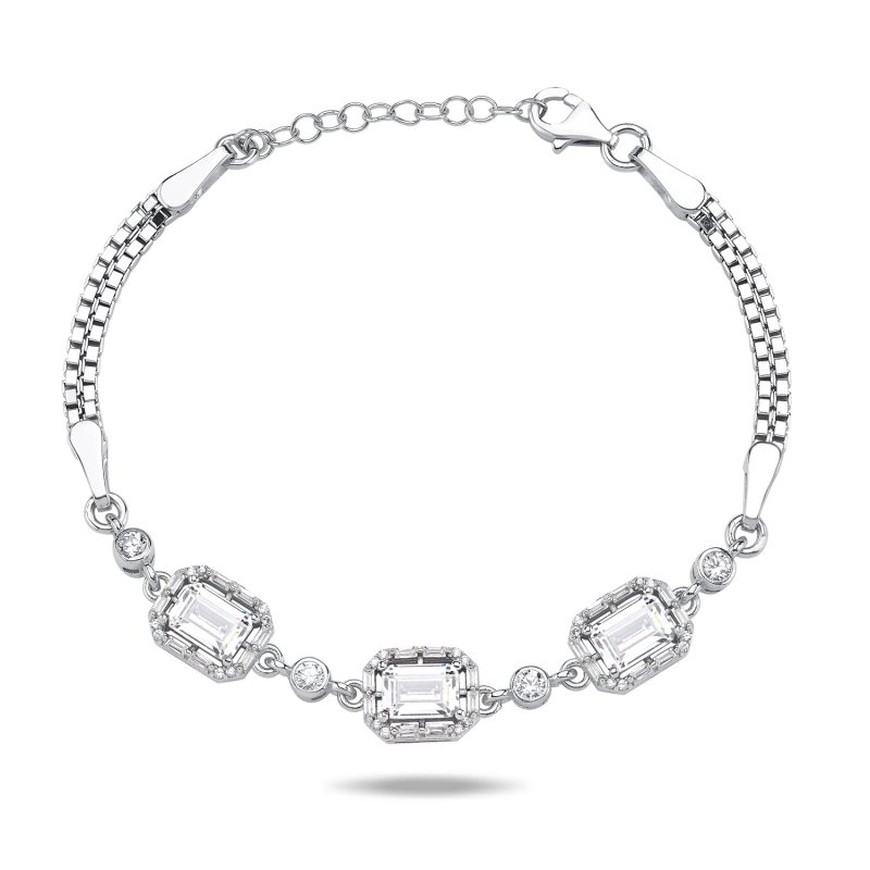 Baguette CZ & Box Chain Bracelet - B106332