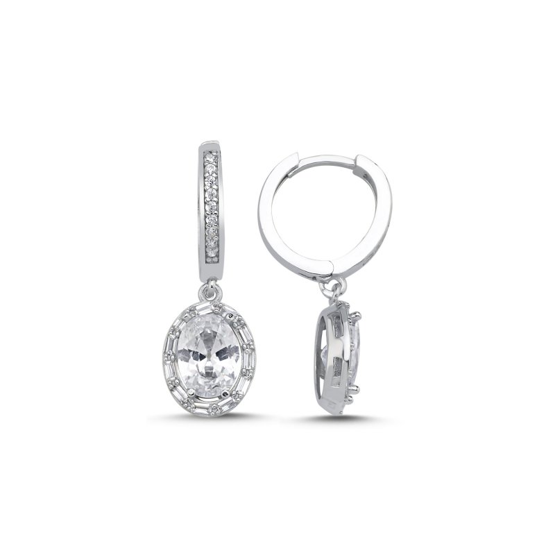 Baguette CZ Oval & Halo Huggie Hoop Earrings - E106386