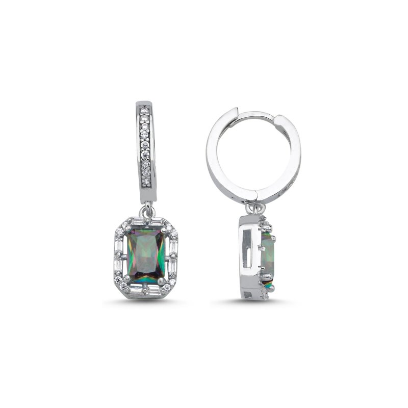 Mystic Topaz Baguette & CZ Halo Huggie Hoop Earrings - E106410