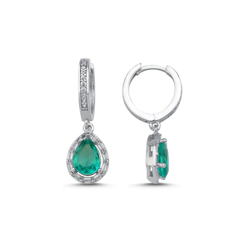 Paraiba Baguette CZ Teardrop & Halo Huggie Hoop Earrings - E106413