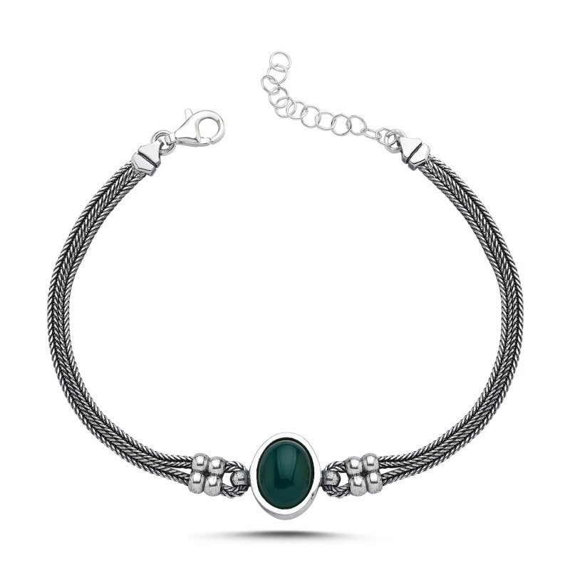 Green Agate & Arabic Abjad Numerology Double Sided Bracelet - B106440