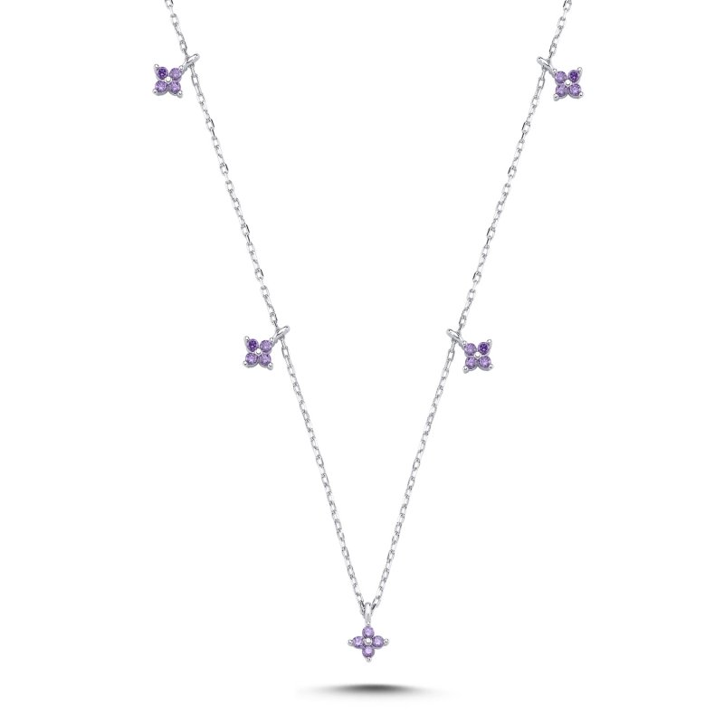 Flower Amethyst CZ Charm Necklace - N106542