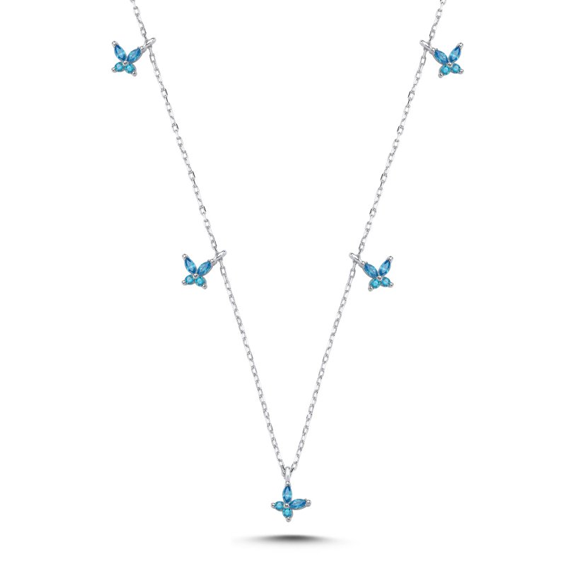 Butterfly Aquamarine CZ Charm Necklace - N106548