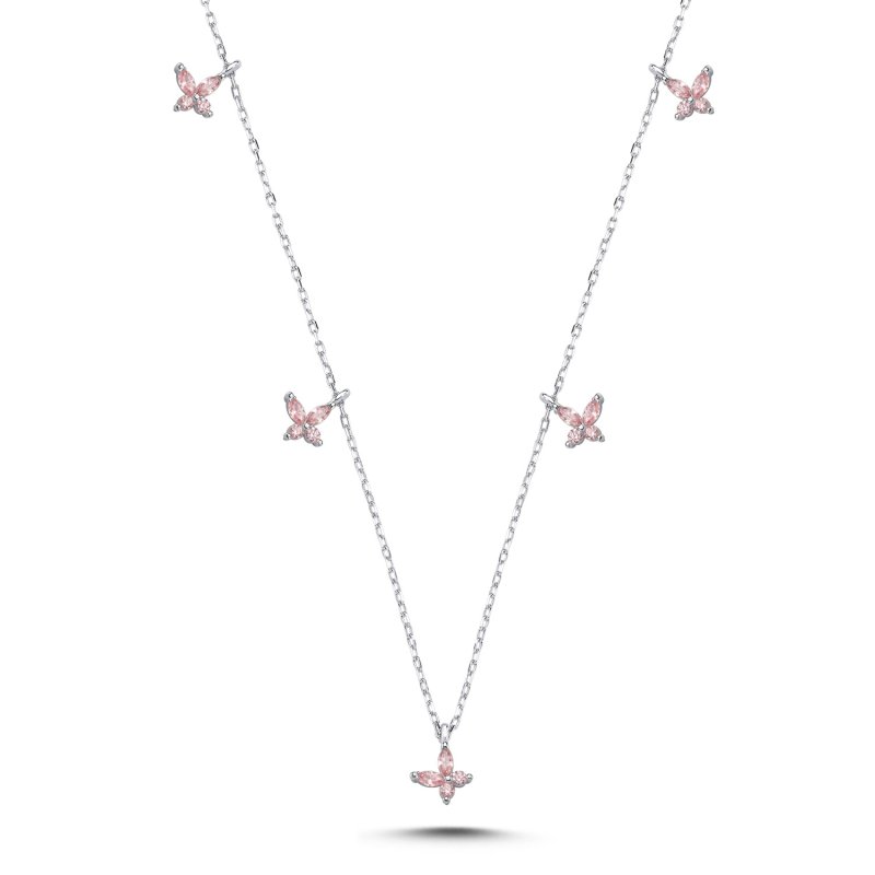 Butterfly Pink CZ Charm Necklace - N106549