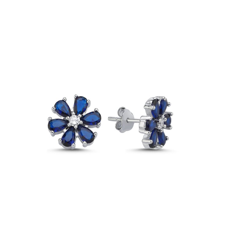 Flower Sapphire CZ Stud Earrings - E106562
