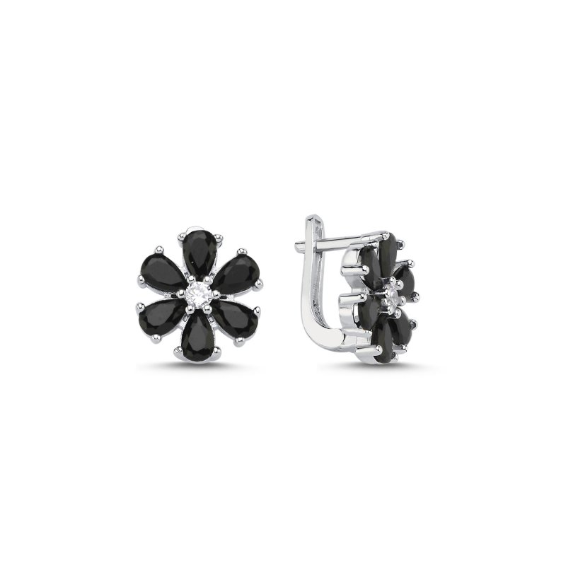 Flower Black CZ Latch Back Earrings - E106569