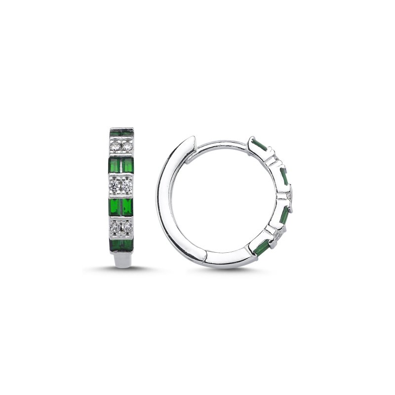 18mm Baguette Emerald CZ Hoop Earrings - E106574