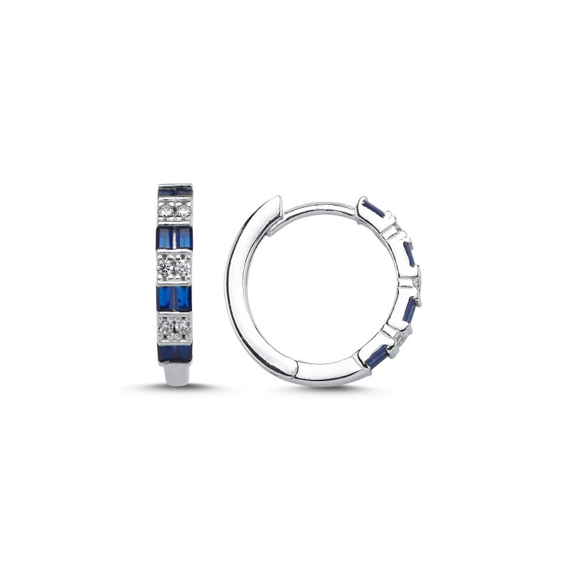 18mm Baguette Sapphire CZ Hoop Earrings - E106575