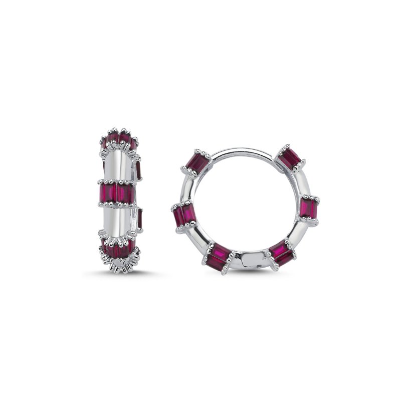 18mm Baguette Ruby CZ Hoop Earrings - E106578