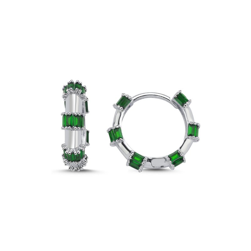 18mm Baguette Emerald CZ Hoop Earrings - E106579