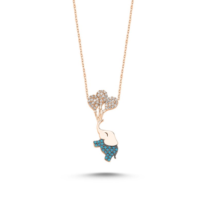 Nano Turquoise CZ Balloon & Elephant Necklace - N106888