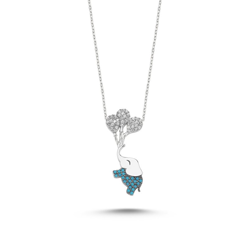 Nano Turquoise CZ Balloon & Elephant Necklace - N106888