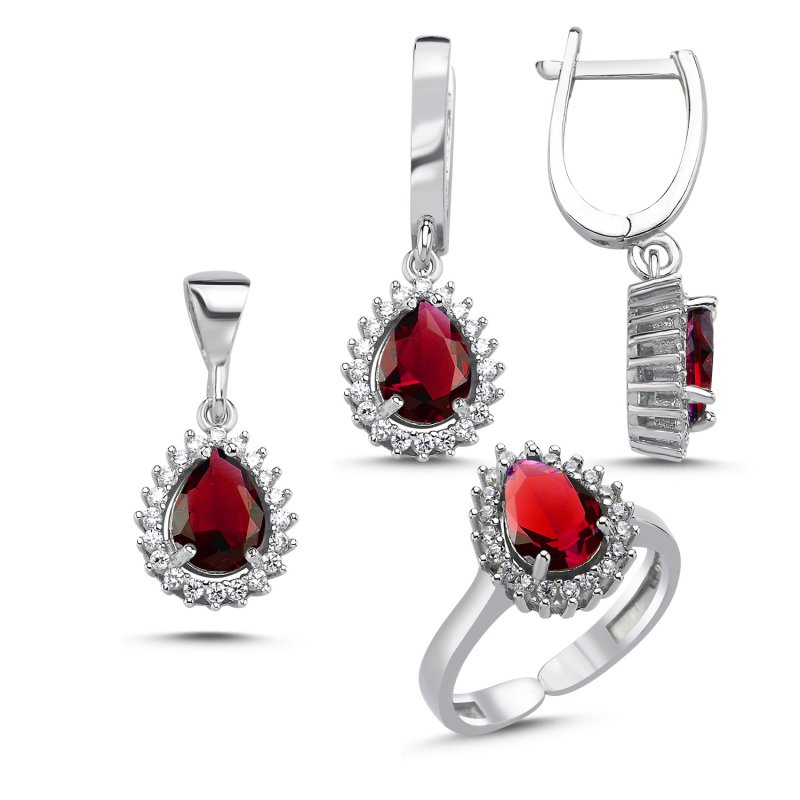 Ruby Teardrop Cut CZ Adjustable Halo Set - S106944