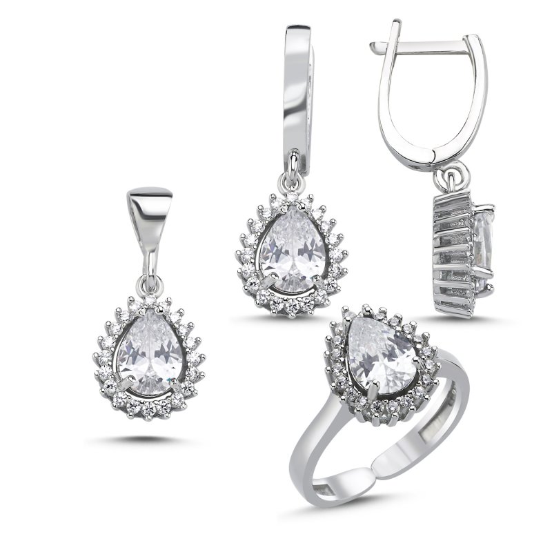 Teardrop Cut CZ Adjustable Halo Set - S106946