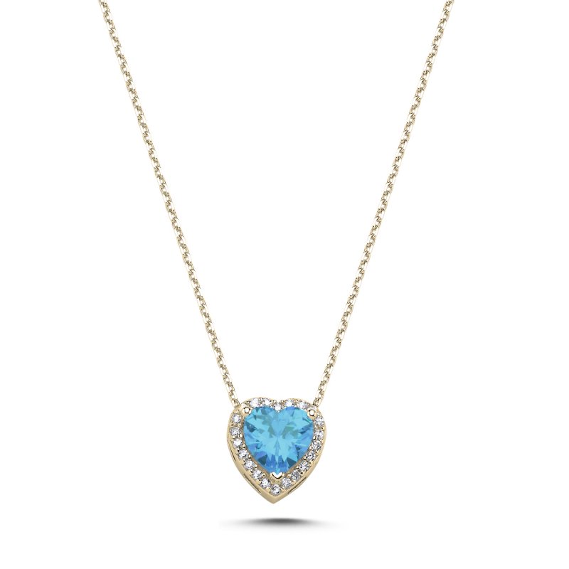 Aquamarine CZ Heart & Halo Solitaire Necklace - N106982