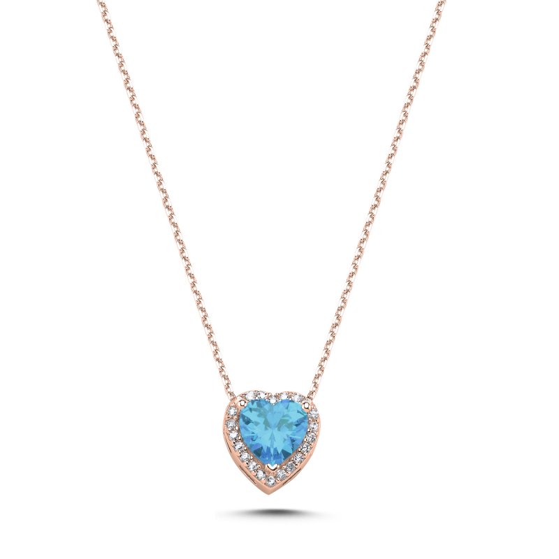 Aquamarine CZ Heart & Halo Solitaire Necklace - N106982