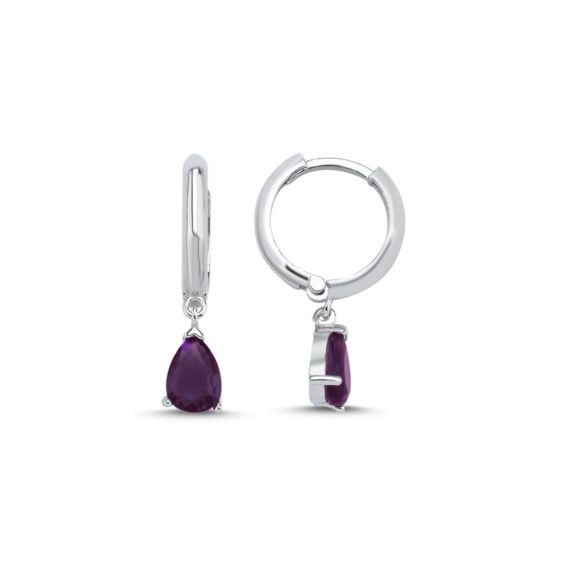 Teardrop Amethyst CZ Huggie Hoop Earrings - E107029