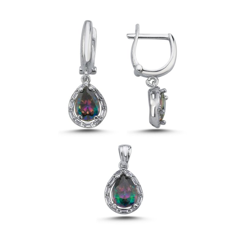 Teardrop Mystic Topaz & Halo Baguette CZ Set - S107037