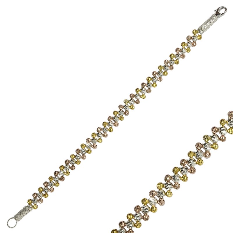 Diamond Cut Tricolor Ball Kazaz Hand Knitted Bracelet - B107050